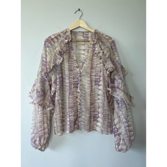 Alexis Samel Ruffle Wisteria Button Down V-Neck Top Women's Multi Size: XS NWOT - Picture 2 of 8
